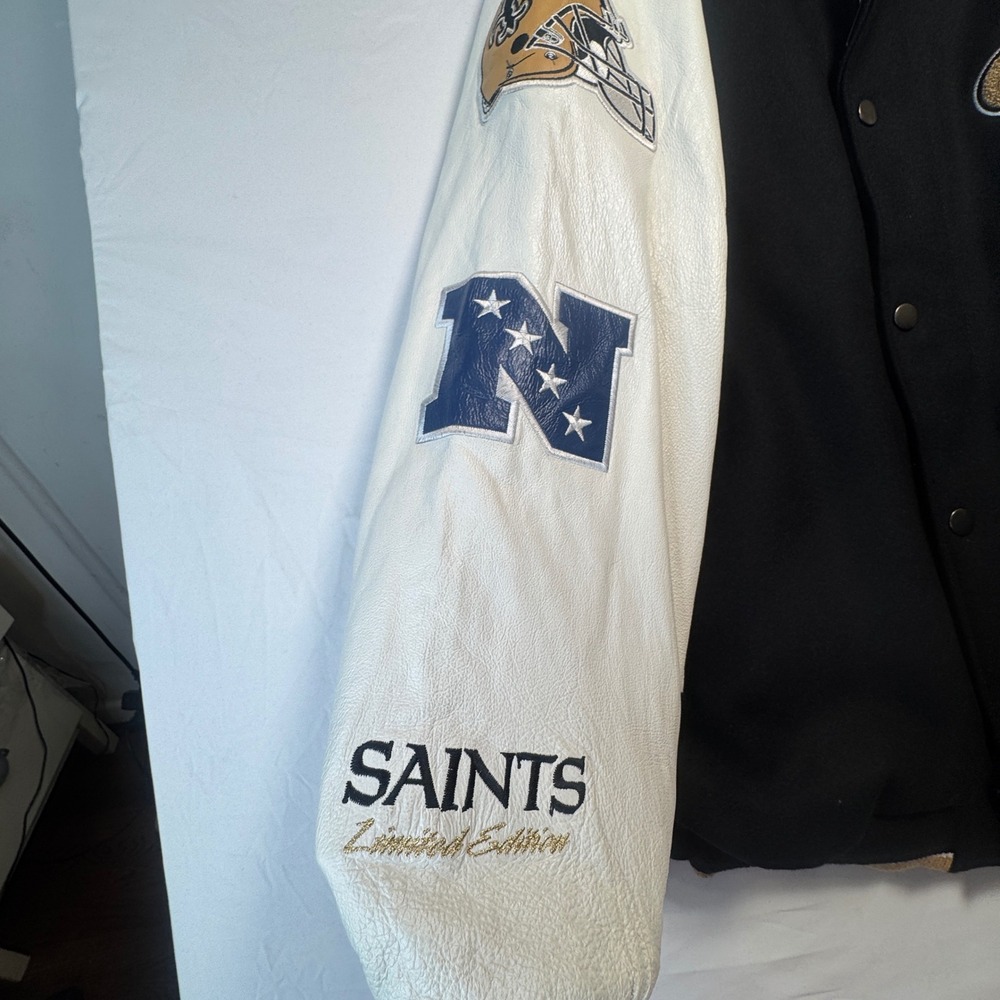 Saints Super Bowl Varsity Jacket G III Leather Wool New Orleans Champions Large - Picture 4 of 6